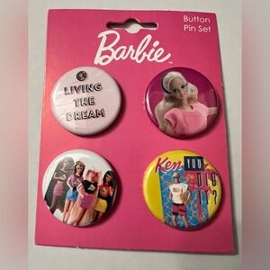 NEW Barbie 4-Piece Colorful Button Pin Set 1 2/8 Inches Diameter Made In U.S.A.